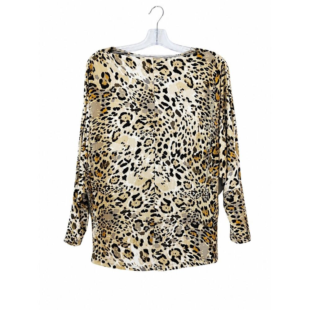 Leopard Print Long Sleeve Top Bat Wing Beige Size Small - Picture 3 of 6